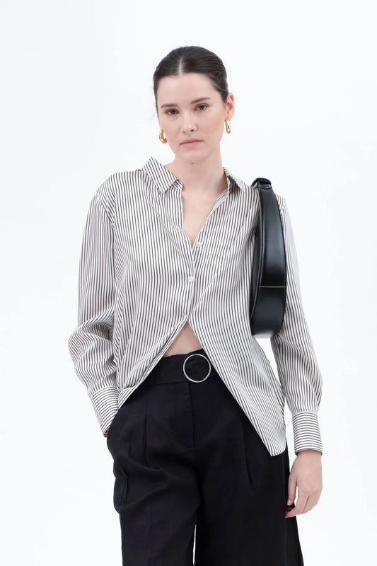 Pinstripe Satin Top - Ivory