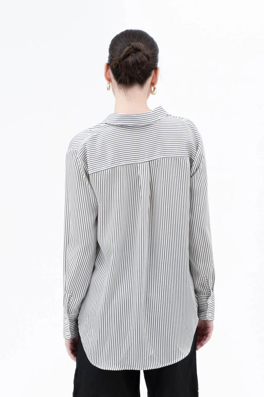 Pinstripe Satin Top - Ivory