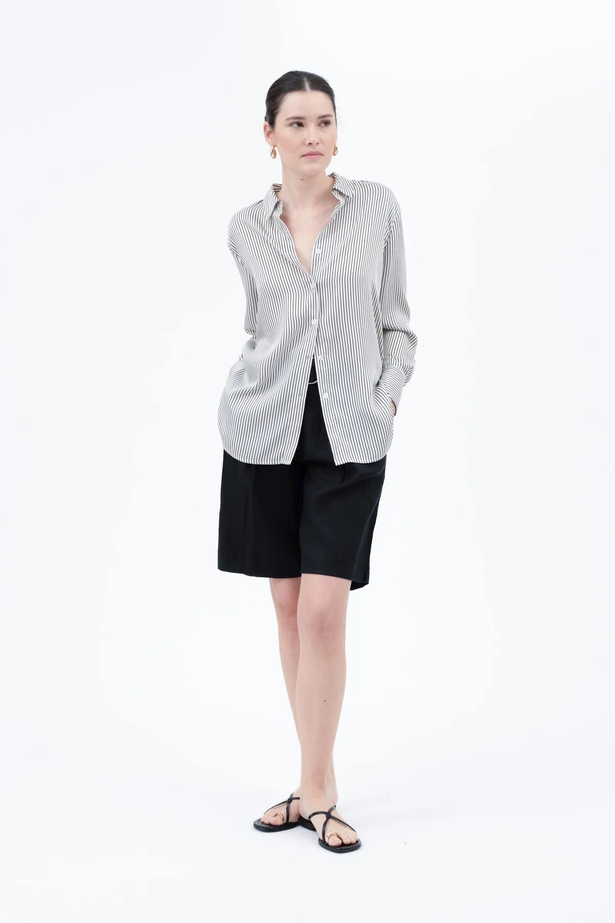 Pinstripe Satin Top - Ivory
