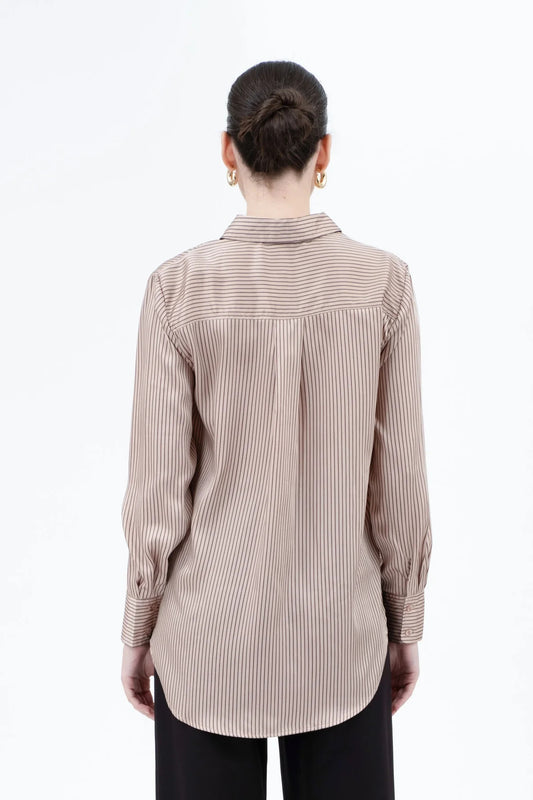 Pinstripe Satin Top - Light Mocha