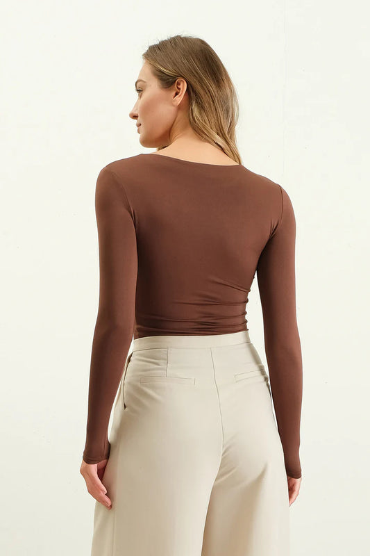 Round Neck Fitted Top - Coffee Bean