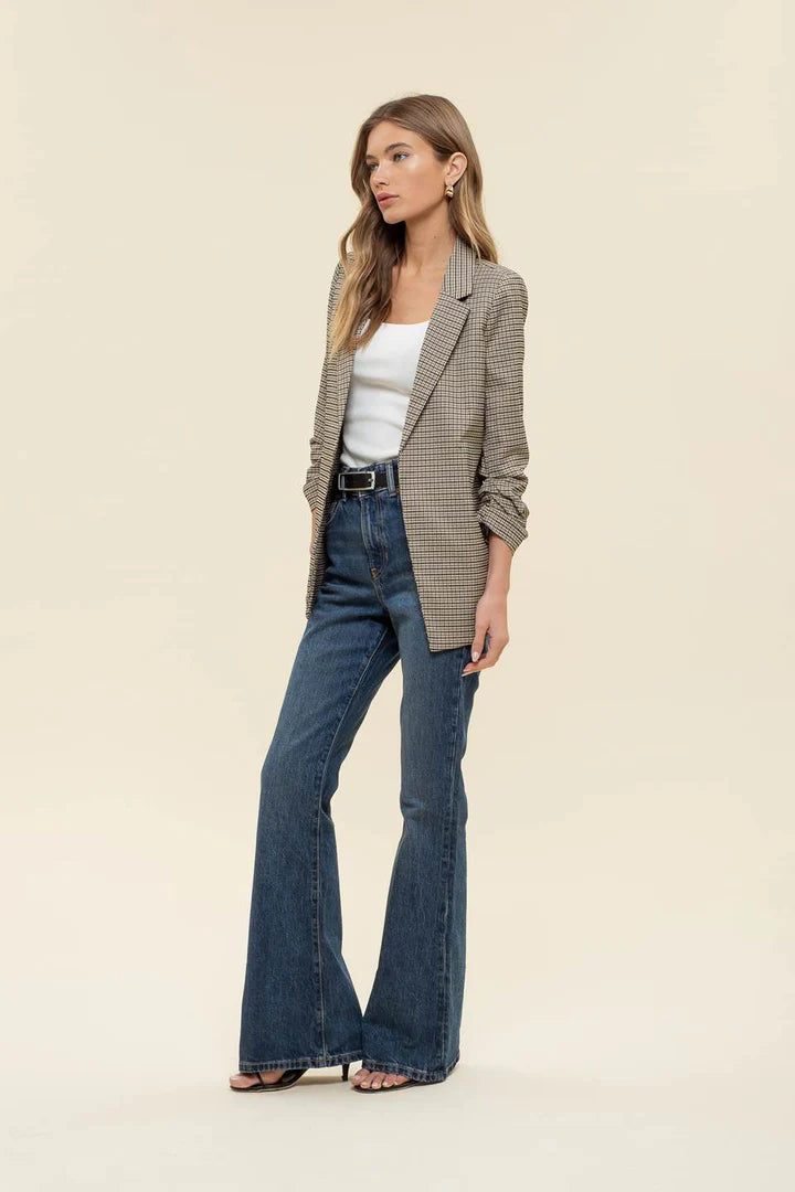 Ruched Sleeve Plaid Blazer