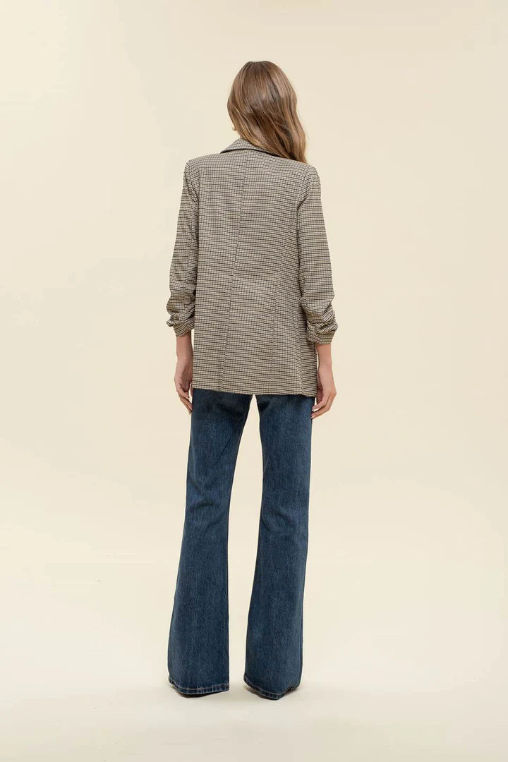 Ruched Sleeve Plaid Blazer