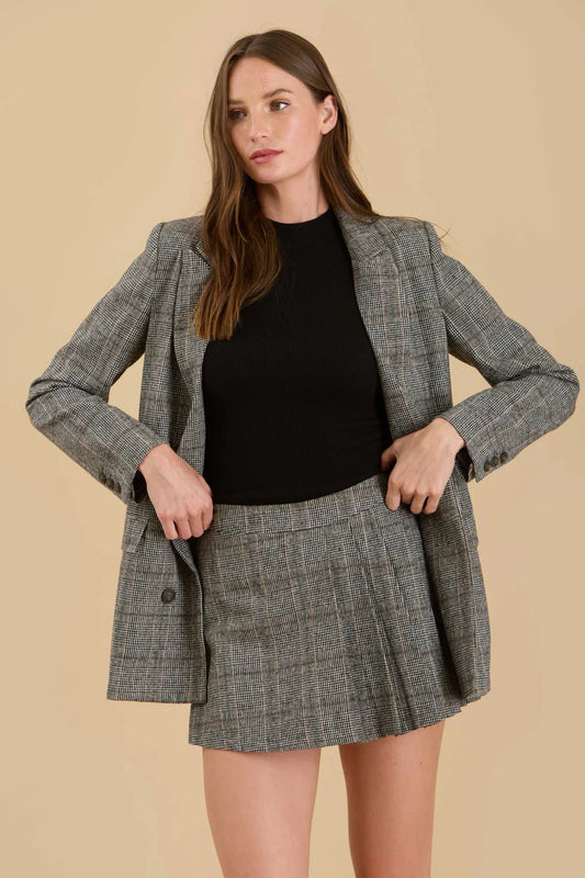 Plaid Front Button Blazer