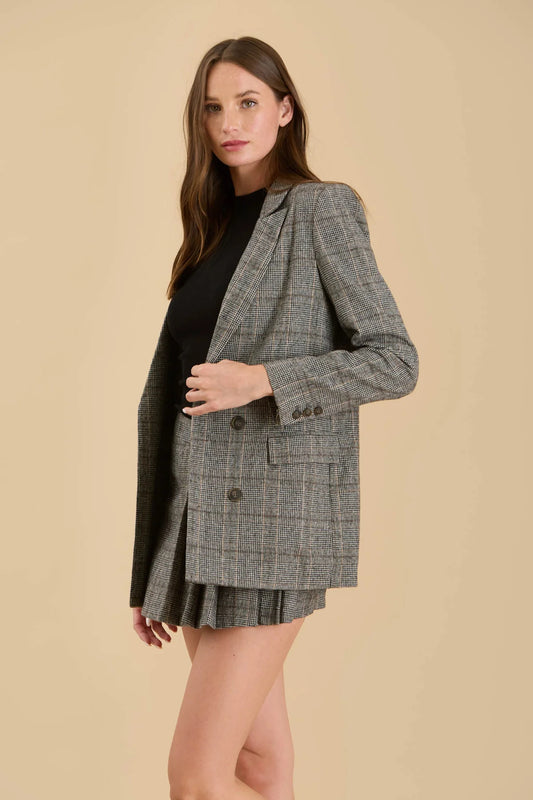 Plaid Front Button Blazer
