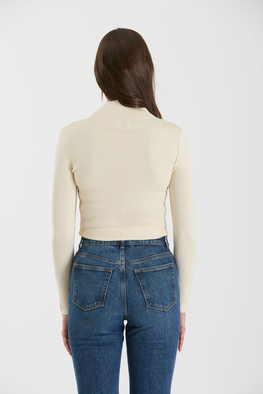 Two Tone Sweater Top - Khaki/Cream