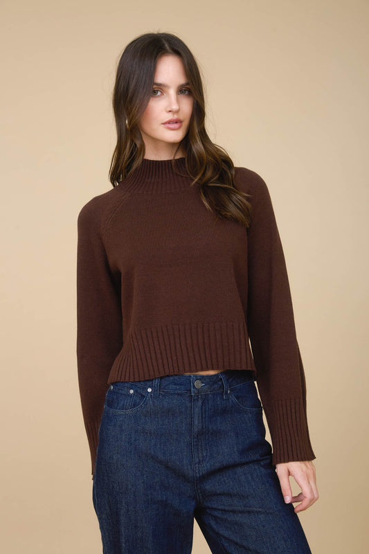 Ribbed Trim Mock Neck Sweater