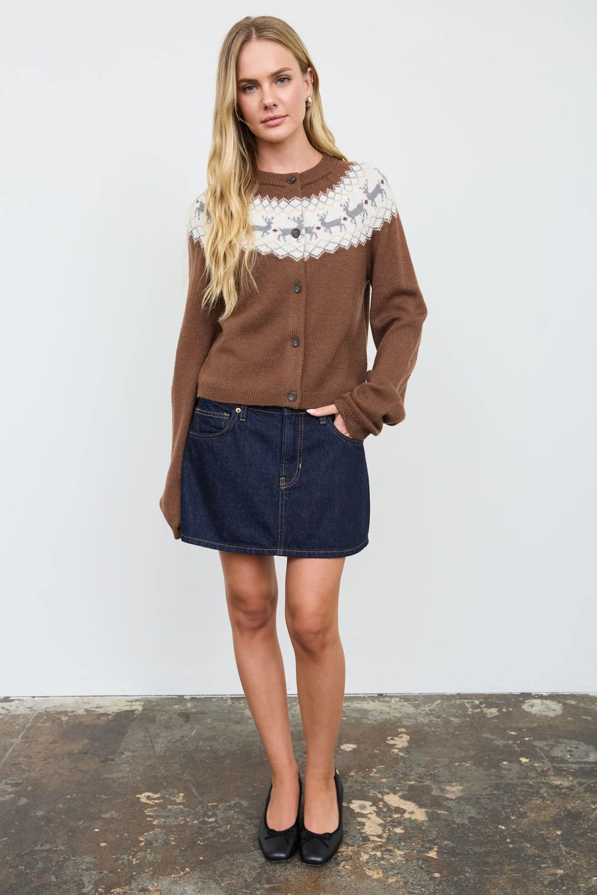 Reindeer Fair Isle Cardigan - Brown
