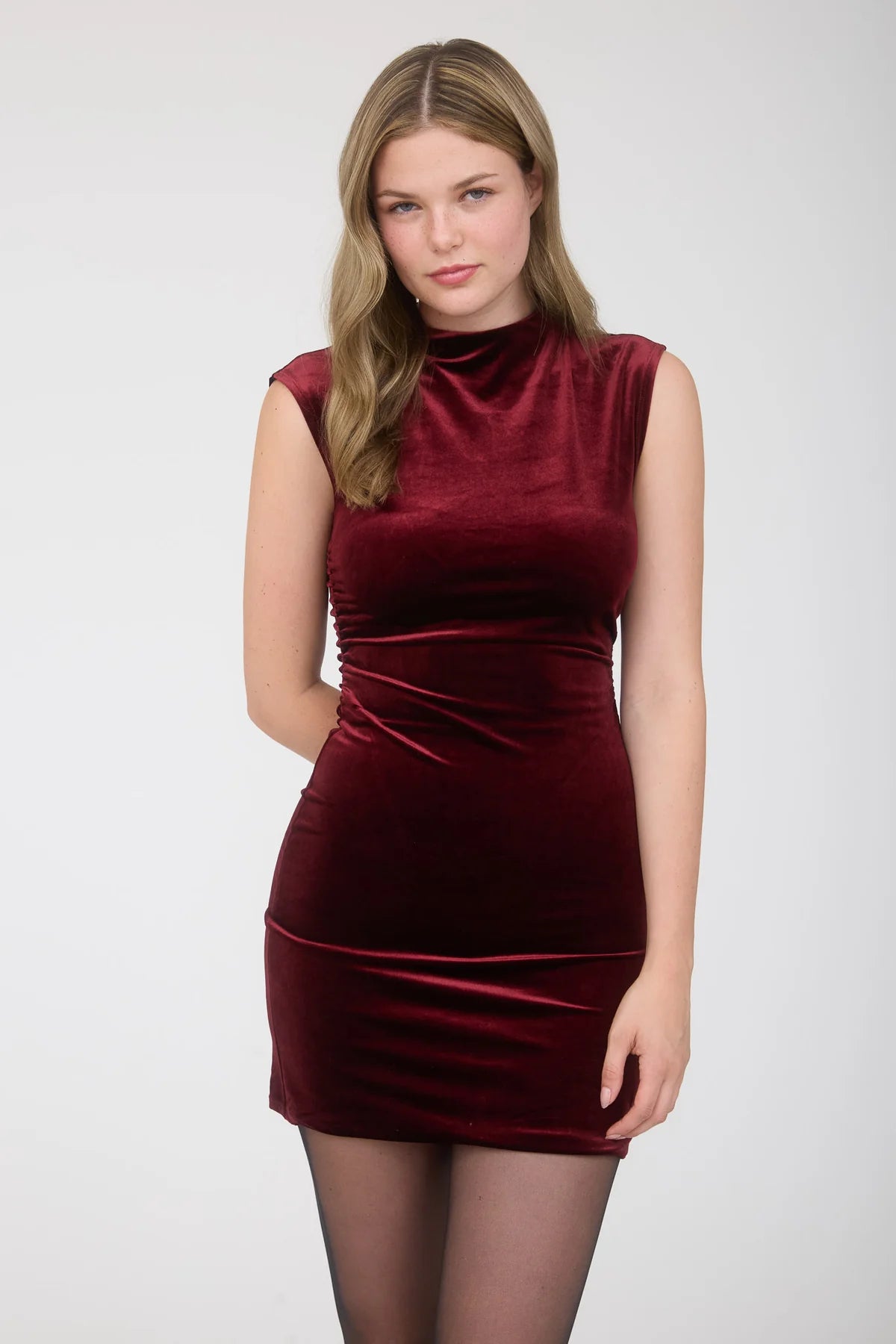 open lace back dress Shiny Velvet Mini Dress - Small / Red main image 1