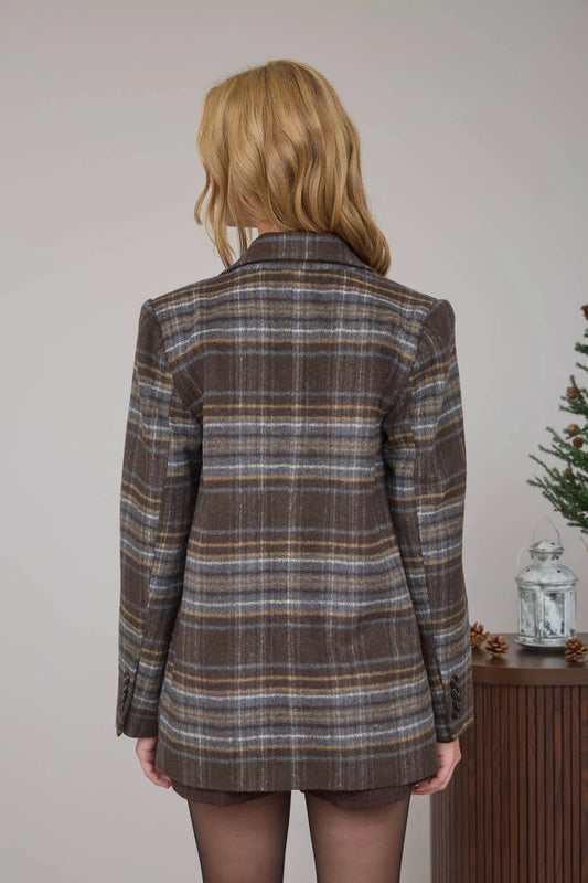Plaid Notch Collar Coat