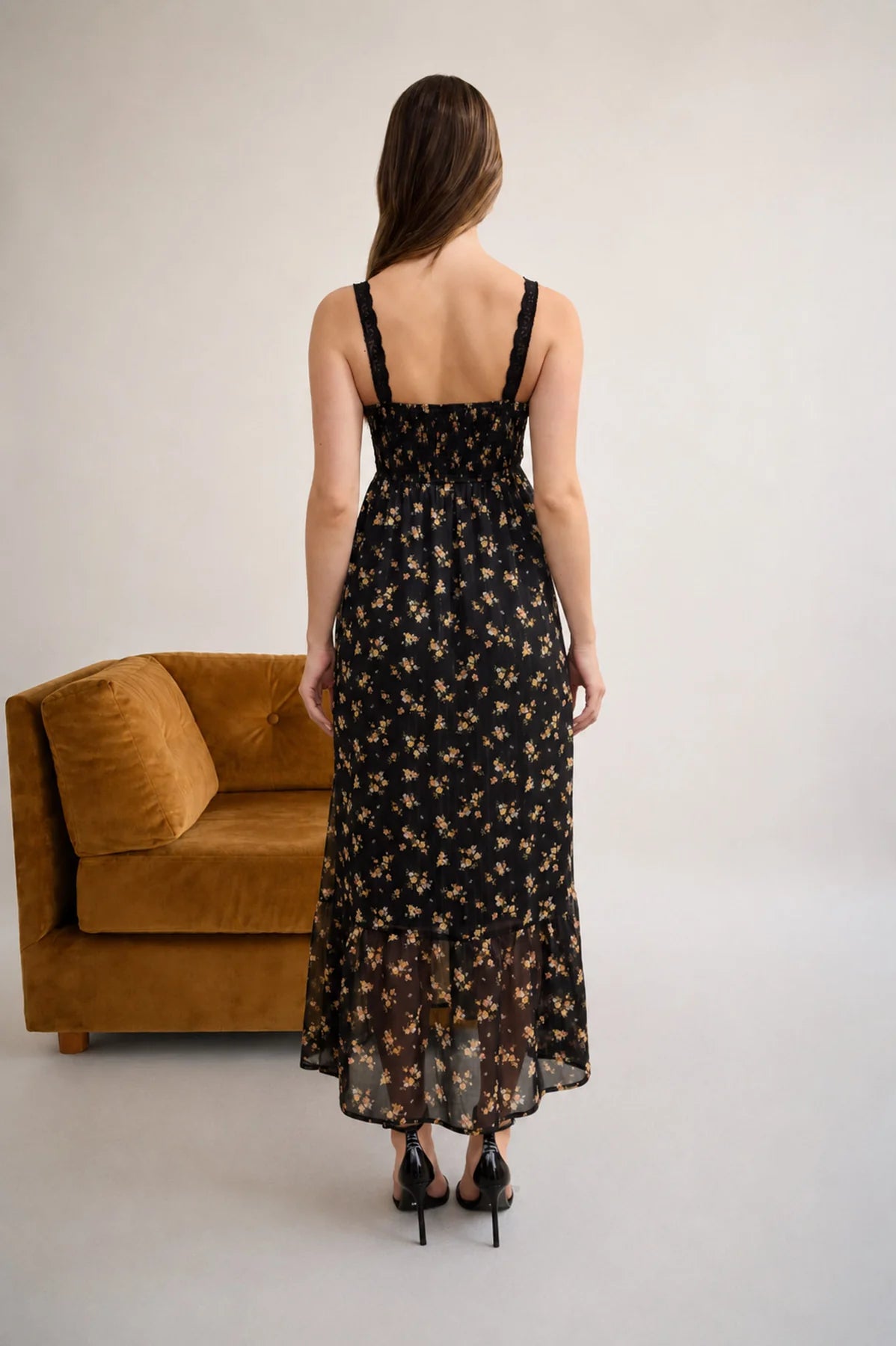 Lace Trim Floral Dress