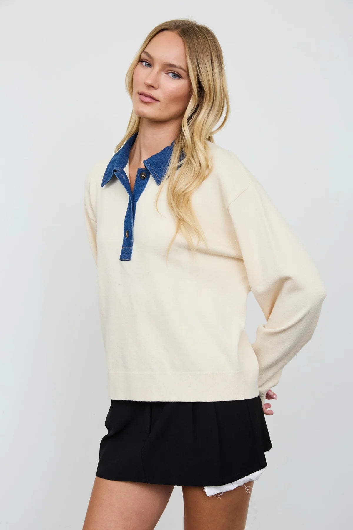 Denim Collar Sweater Top