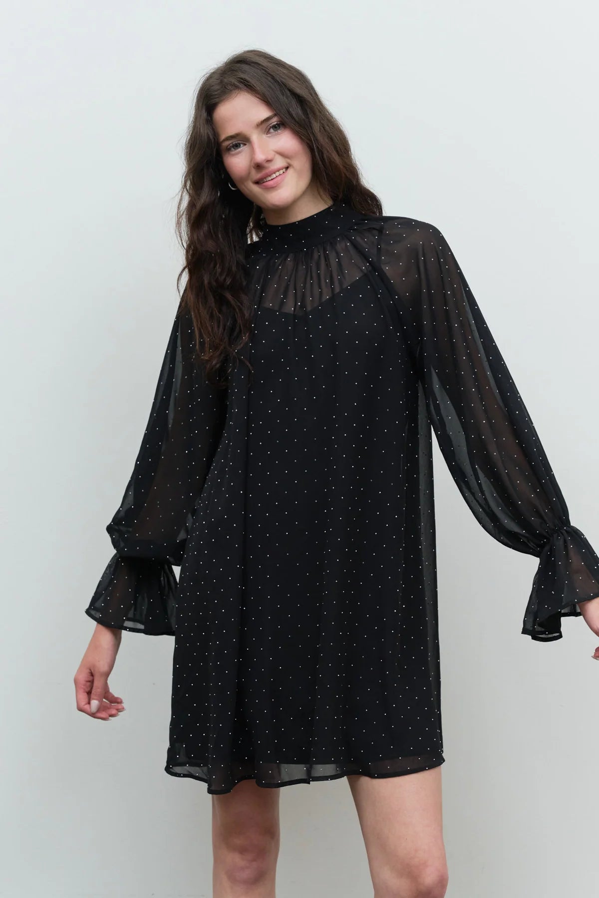 Sheer Polka Dot High Neck Dress