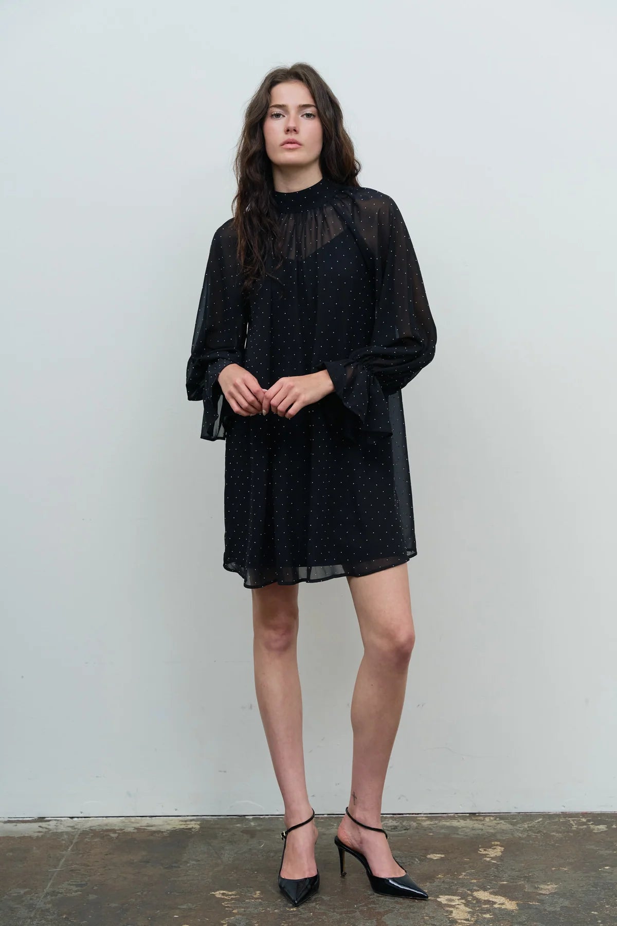 Sheer Polka Dot High Neck Dress