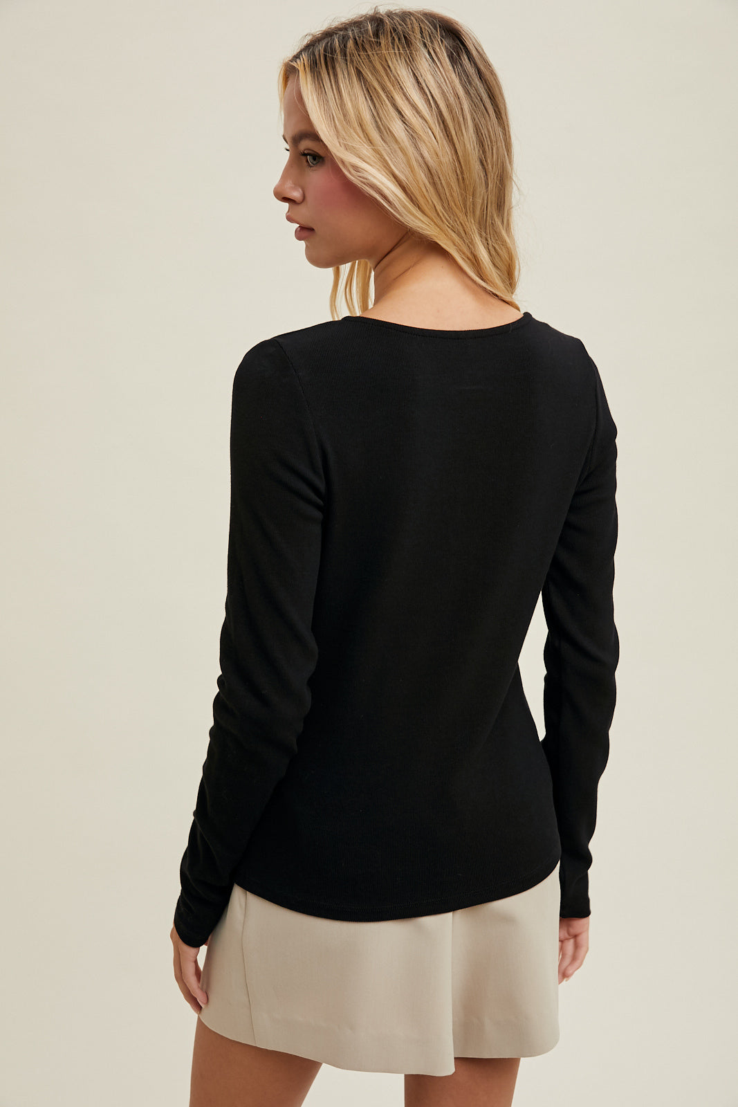 Ruched V-Neck Top - Black