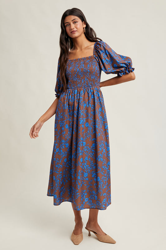 Smocked Puff Sleeve Dress