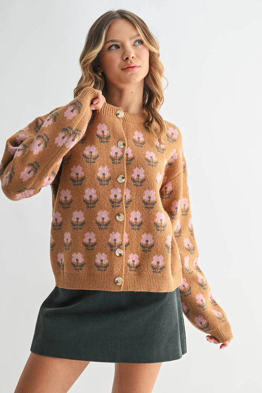 Cozy Floral Jacquard Cardigan