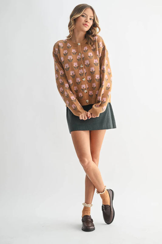 Cozy Floral Jacquard Cardigan