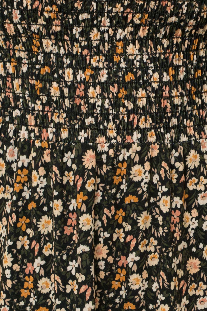 Smocked 3/4 Sleeve Floral Print Dress