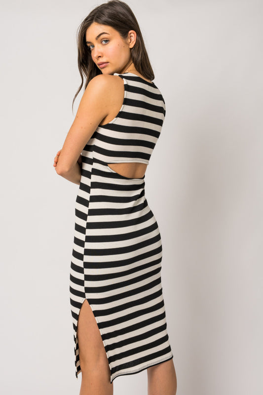 Cut Out Back Striped Dress