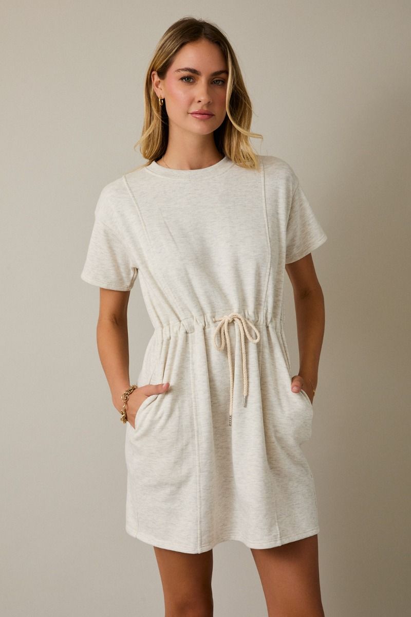 basic mini dress Drawstring Waist Mini Dress S / MELANGE