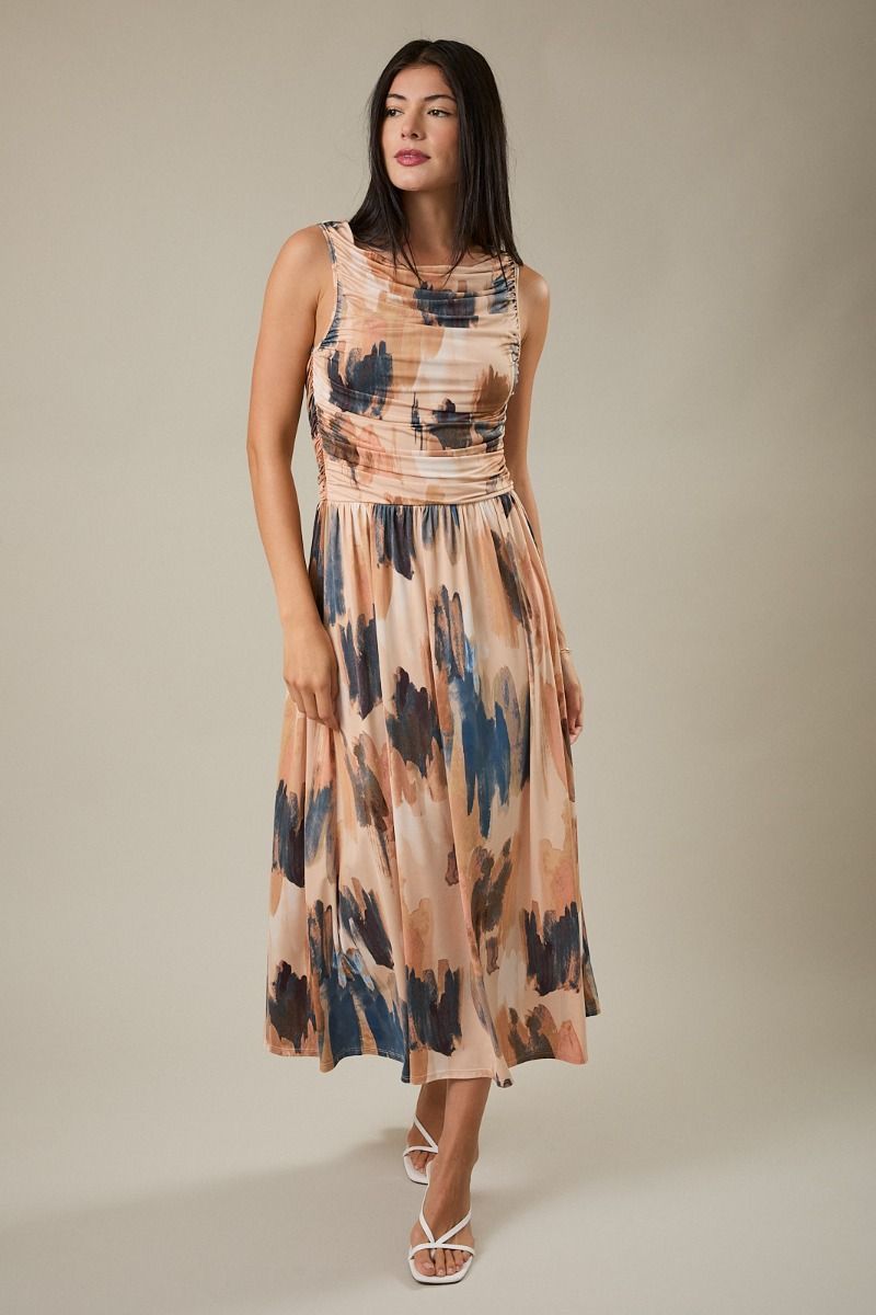 Abstract Side Ruched Dress