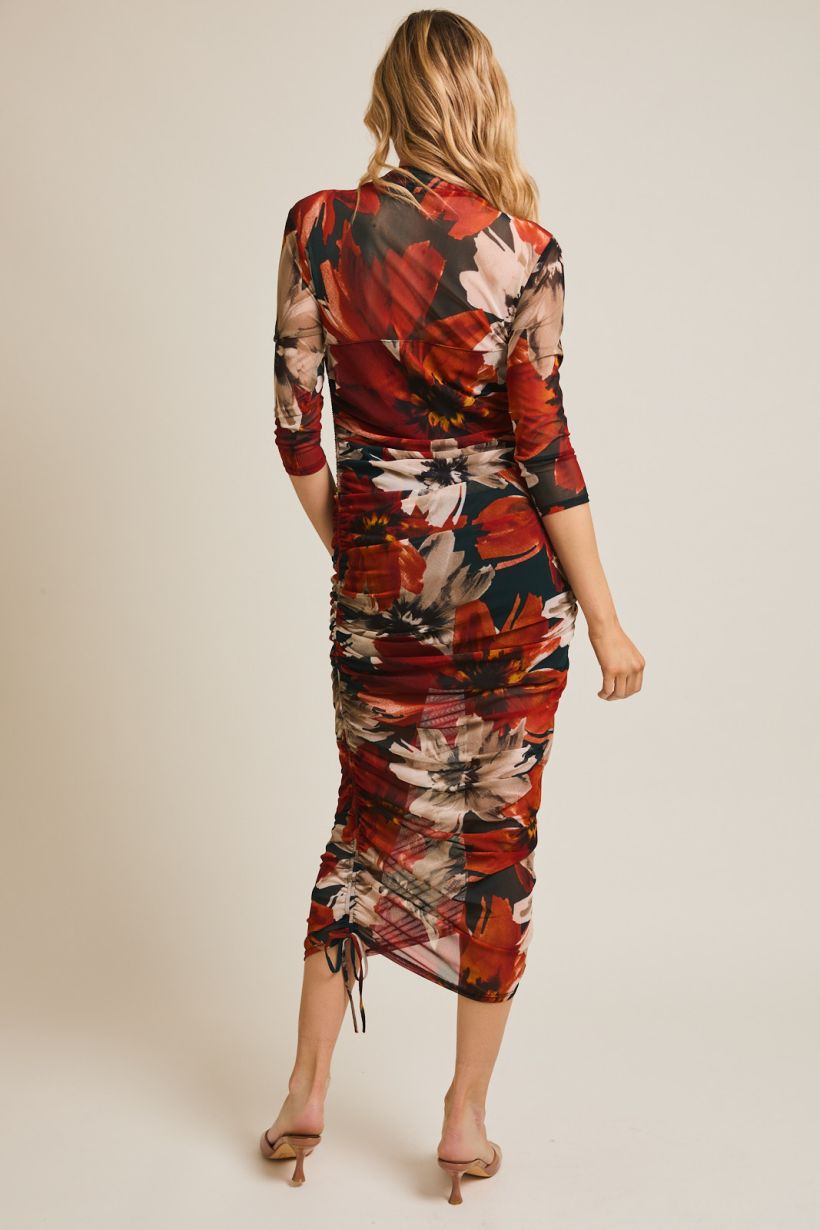 Side Shirring Floral Dress