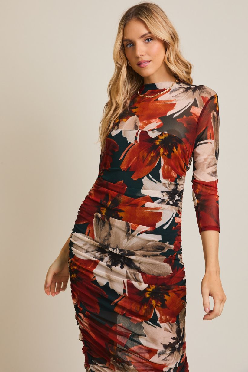 Side Shirring Floral Dress