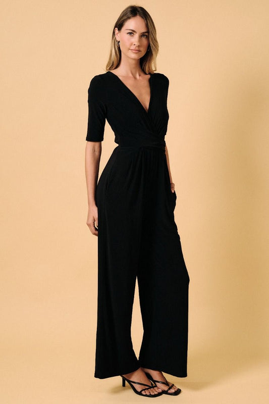 Short Sleeve Wrap Jumpsuit