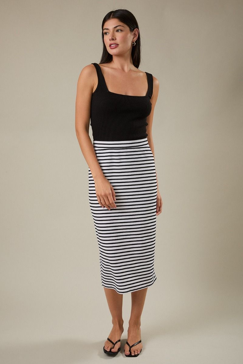 Back Slit Striped Skirt