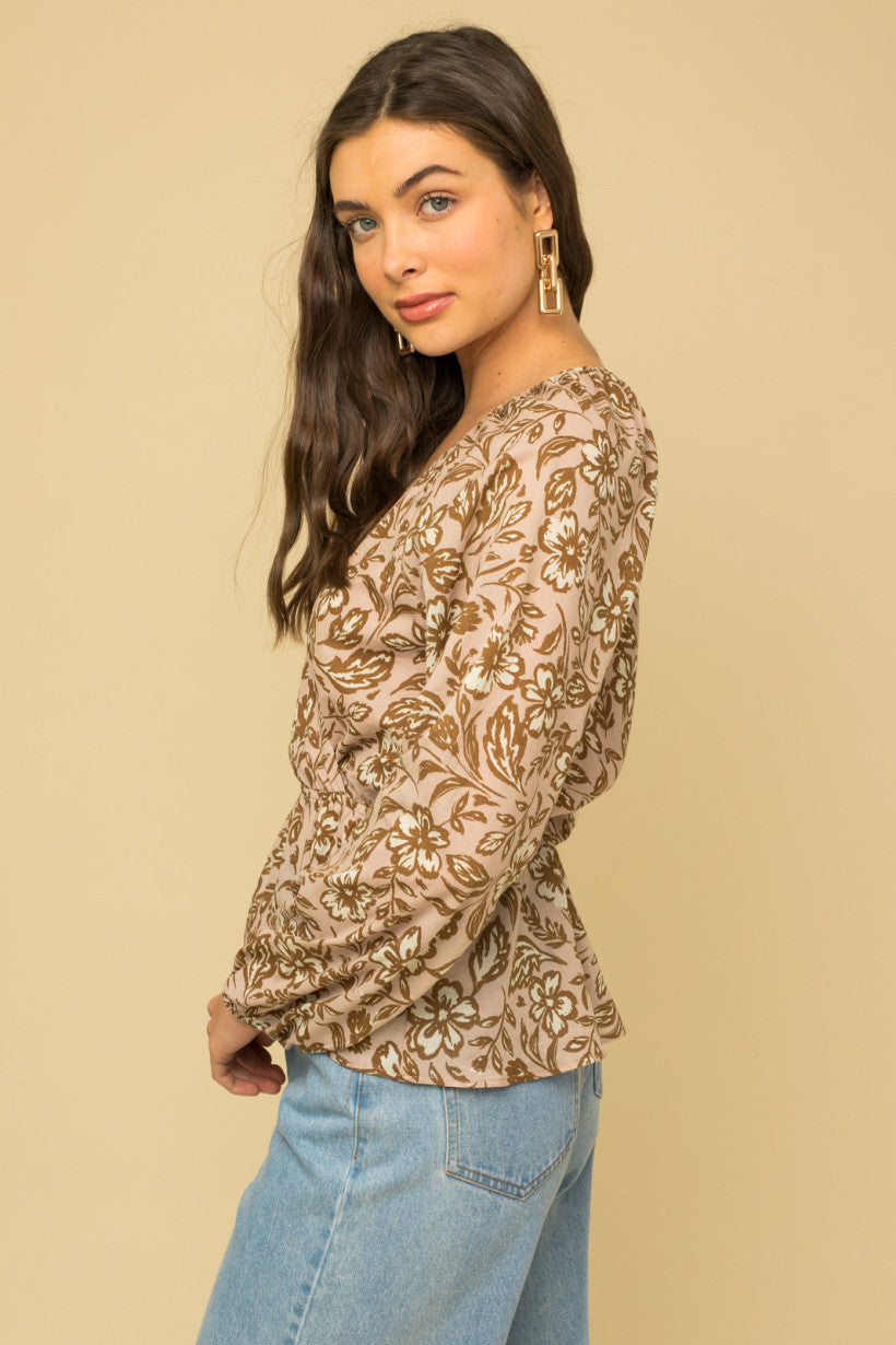 Surplice Long Sleeve Peplum Top