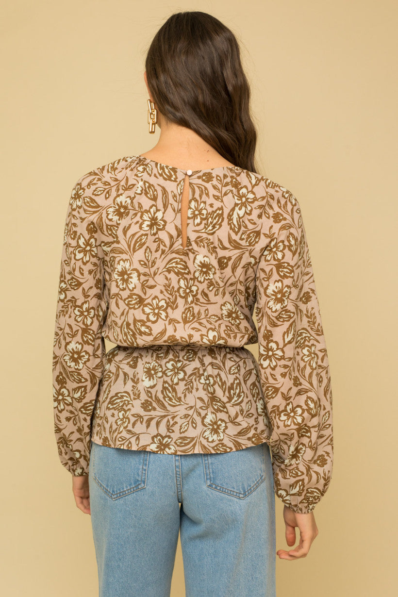Surplice Long Sleeve Peplum Top
