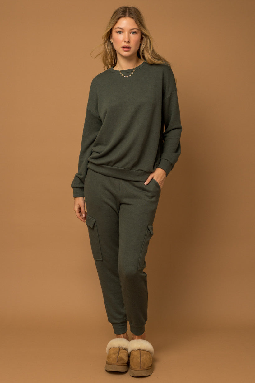 Olive Crew Neck Top