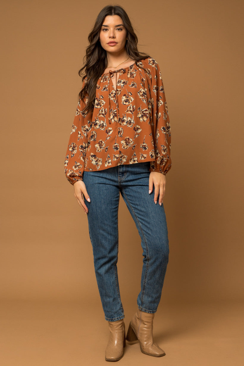 Tie V-Neck Floral Top