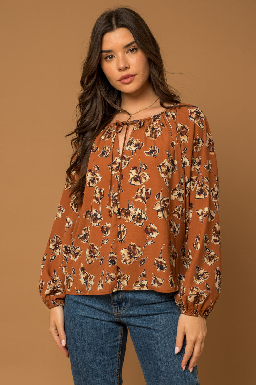Tie V-Neck Floral Top
