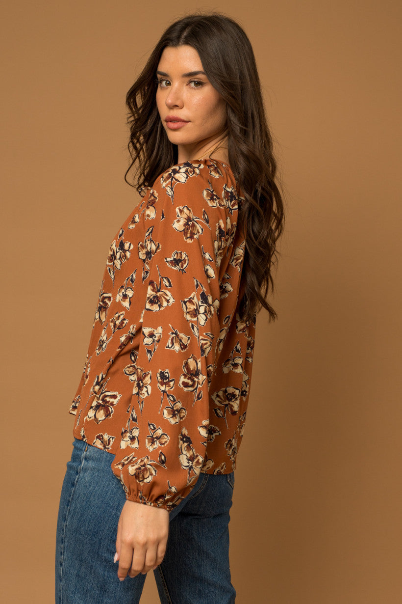 Tie V-Neck Floral Top
