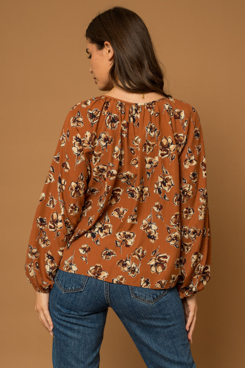 Tie V-Neck Floral Top