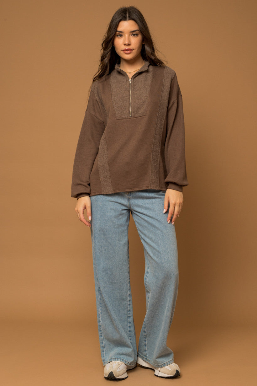 Half Zip Contrast Top