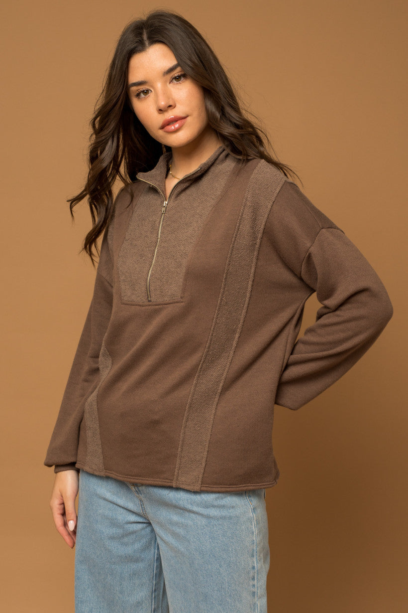 Half Zip Contrast Top