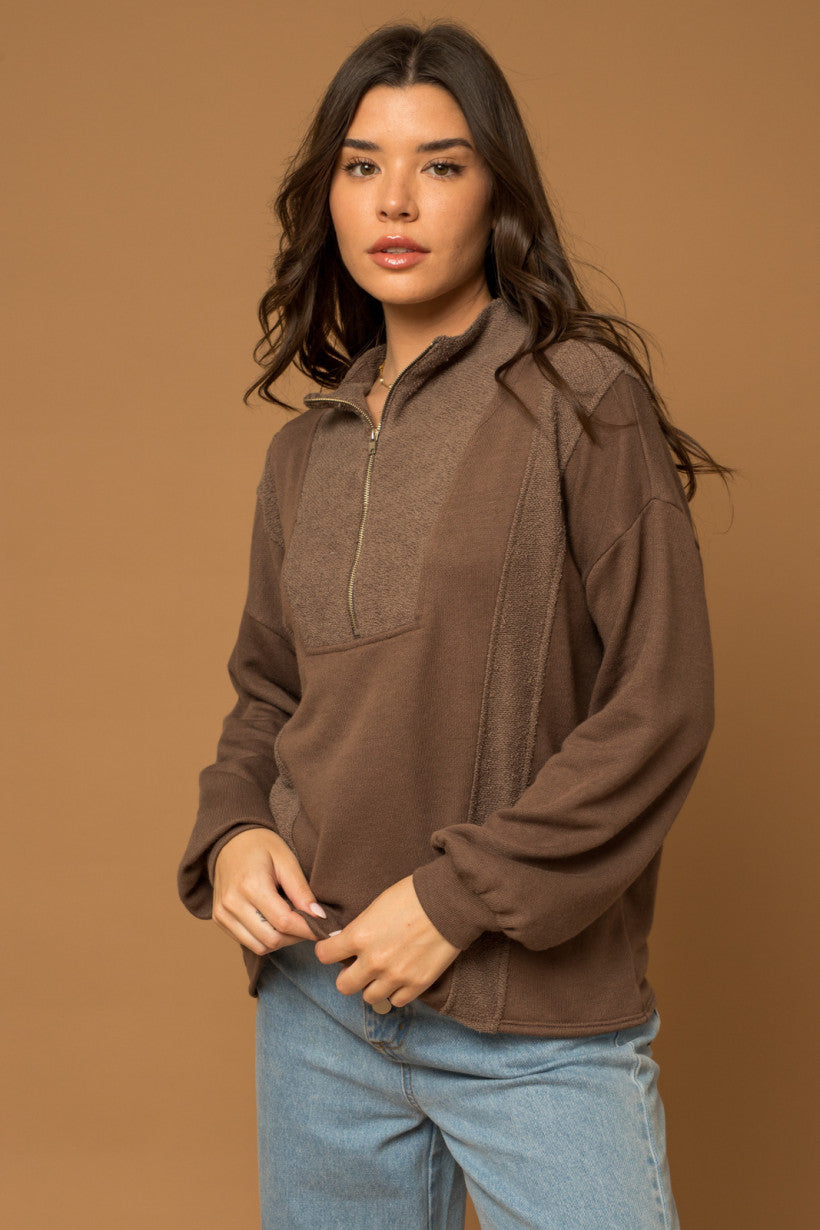 Half Zip Contrast Top
