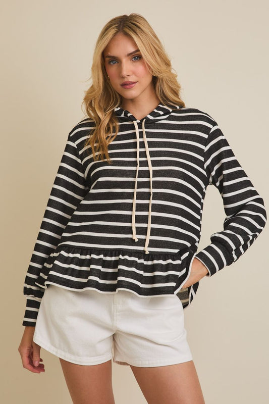 Ruffle Hem Drawstring Hoodie