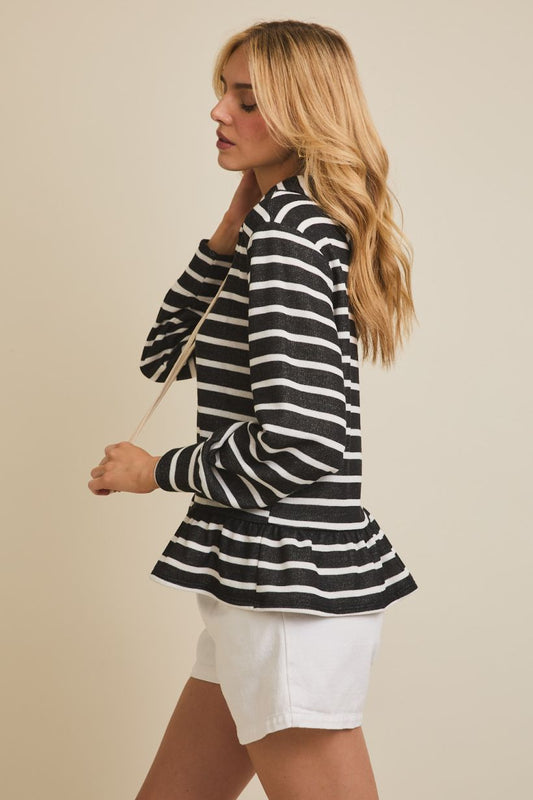 Ruffle Hem Drawstring Hoodie
