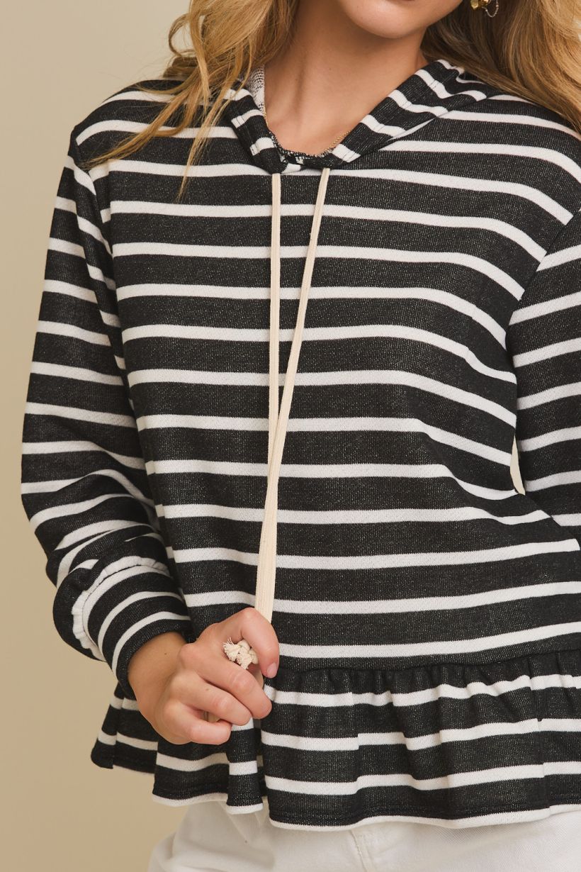 Ruffle Hem Drawstring Hoodie