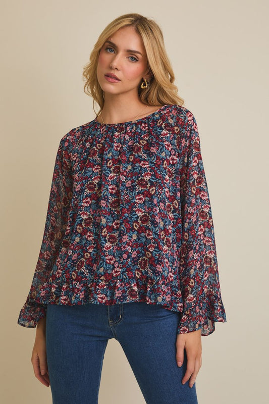 Floral Ruffle Hem Top