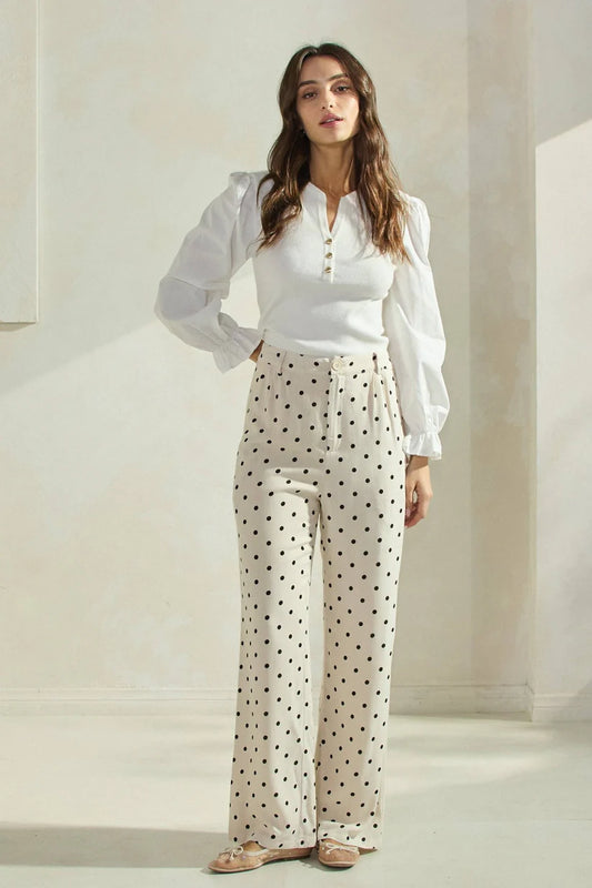 Cream Pants with Black Polka Dots