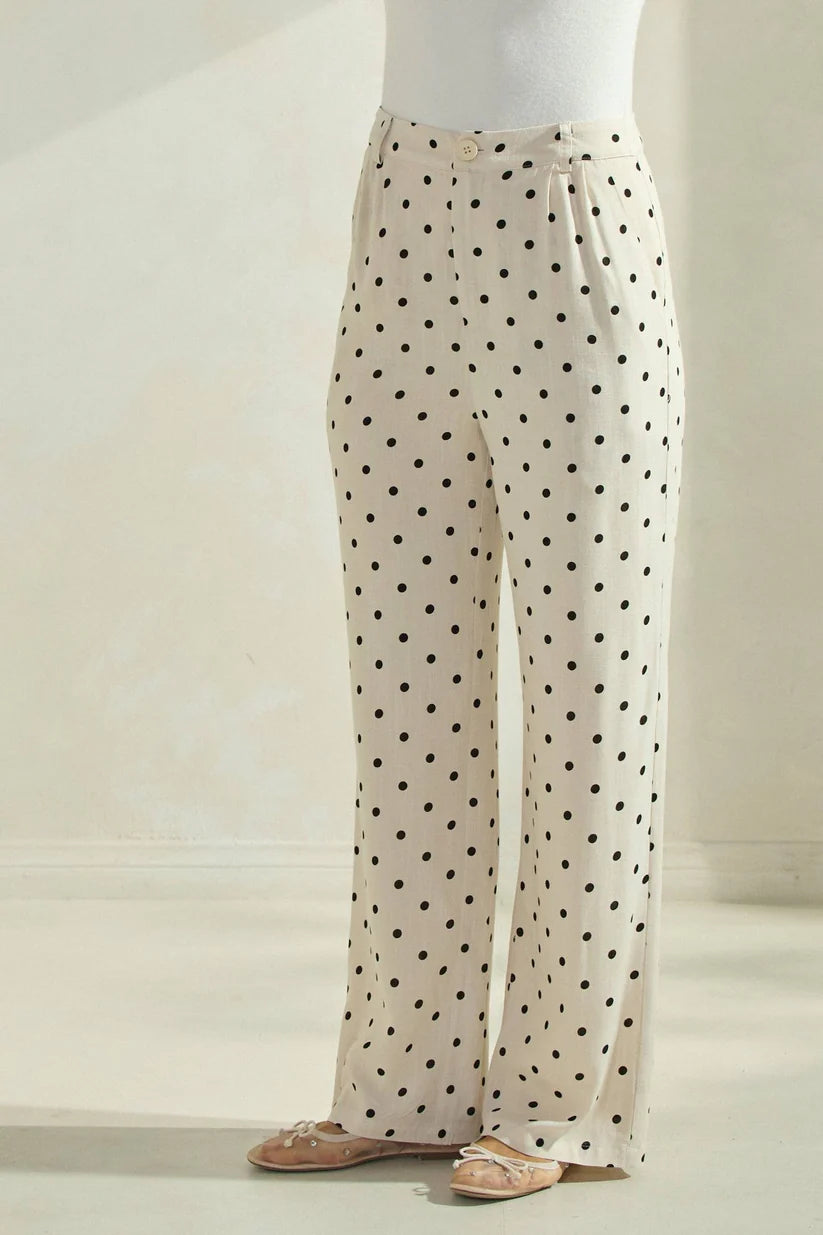Cream Pants with Black Polka Dots