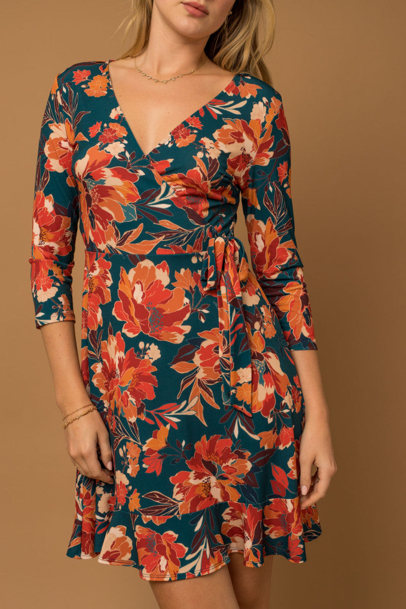 Wrap Tie V-Neck Floral Dress