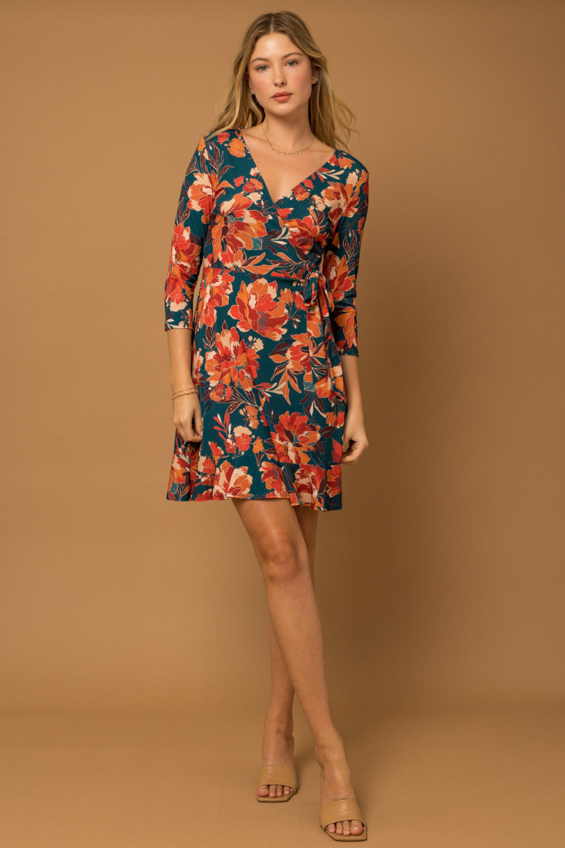 Wrap Tie V-Neck Floral Dress