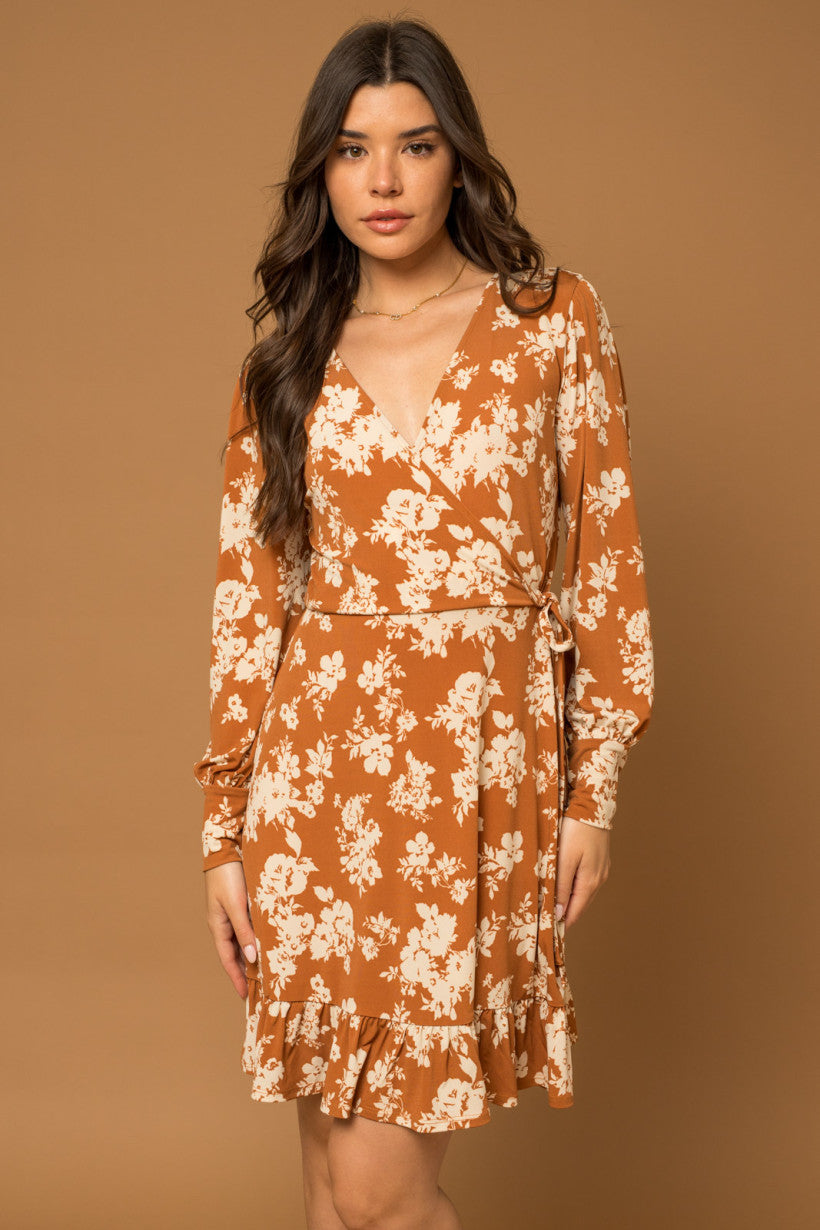 Faux Wrap Ruffle Hem Dress