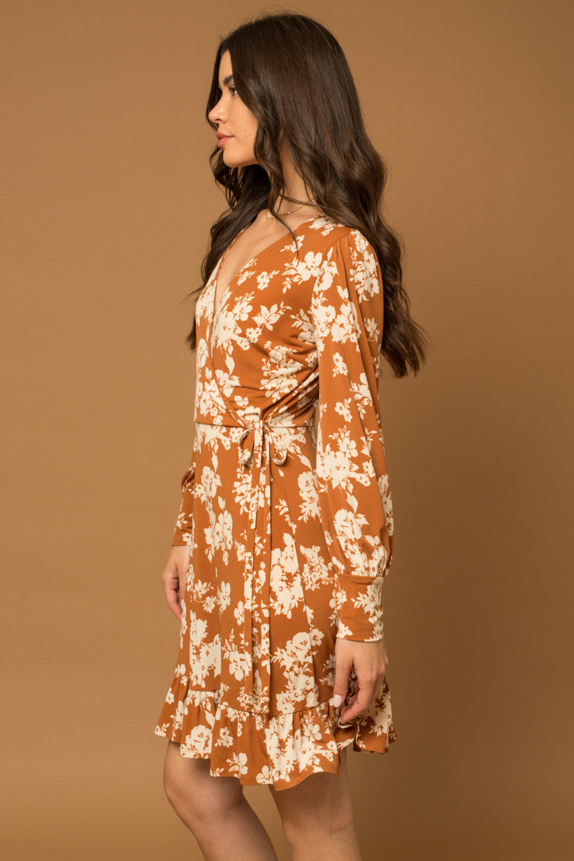 Faux Wrap Ruffle Hem Dress
